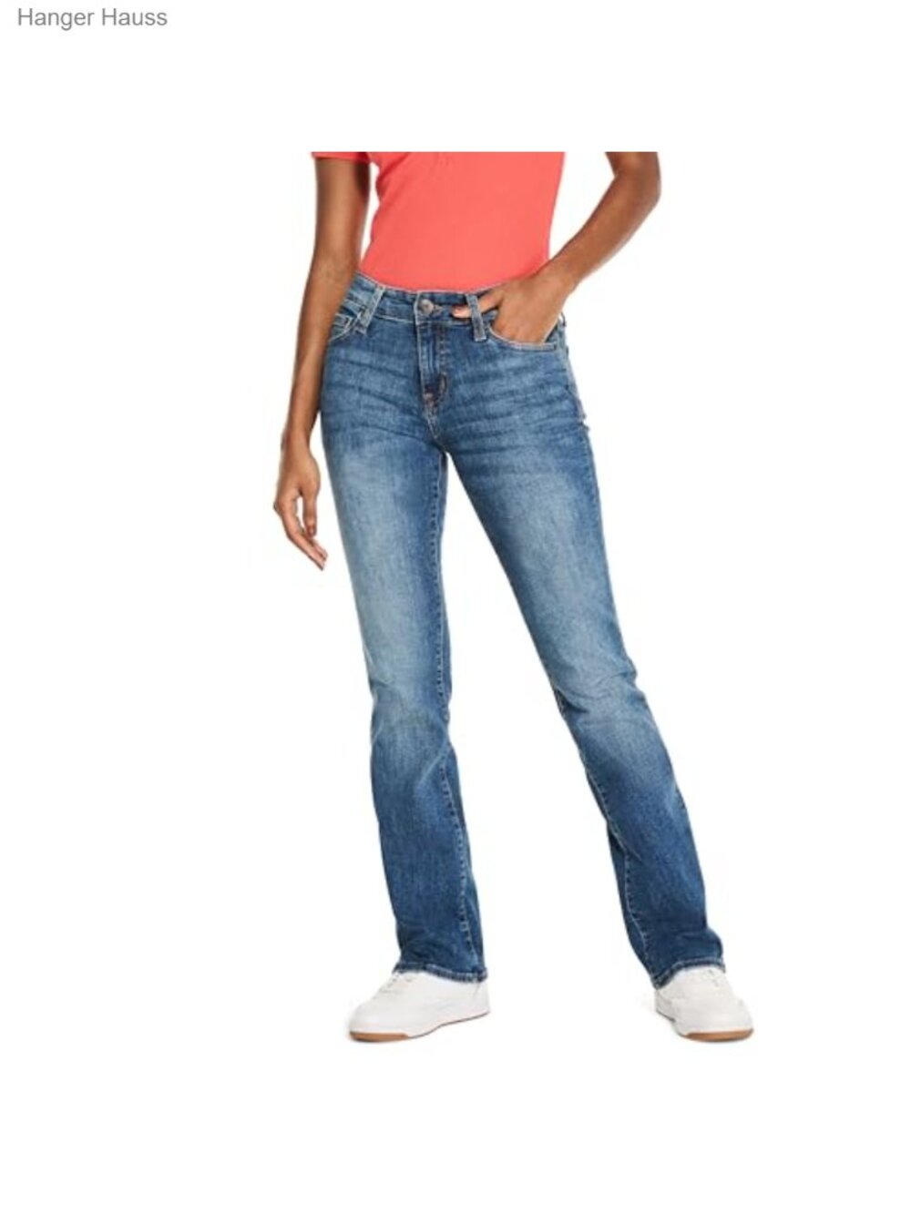 Mid Rise Bootcut Jeans Comfort Stretch Denim Contour Waistband